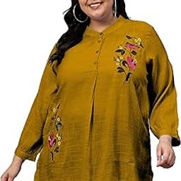 indietoga Women's Plus Size Cotton Embroidered Longline Tunic Tops (2XL to 7XL)-picture-3