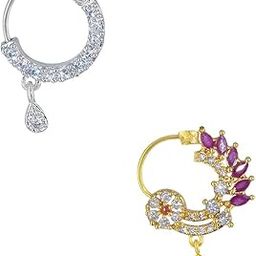 Studio Set of Two Rhodium & Gold Plated American Diamond Nosepin For Women-34