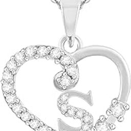 Love Collection Pendant "S" Letter Silver Gold plated Valentine Latest American Diamond for Women Girls Girlfriend Men Boys Couples Lovers Design alphabet Cubic Zirconia Brass Chain Pendant-image-24