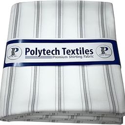 104-Polytech Textiles Premium Cotton Blend Shirting Fabric, White with Grey Stripes-image-13