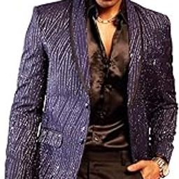 Men's Silk Blend Blazer - Exquisite Sequined Detailing-image-51