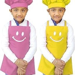 Switchon Polyester Waterproof Adjustable Kids Multi purpose Cooking Home School Apron with a chef cap (Set of 2 Apron,2 cap) Proudly made in india (Pink_Yellow, 6 Yrs to 11 Yrs)-image-50