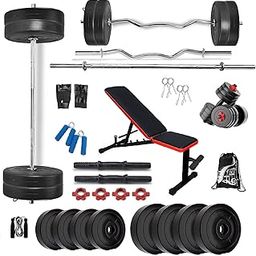 Bodyfit Fitness Gym Equipment Set for Home with Adjustable Gym Bench Multi-Positions, Weight Plates, Workout & Fitness Dumbbell Equipment (80Kg Weight Plates)-picture-26