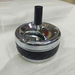 Spinning Ashtray with Push Down Function, Chrome-Plated Metal, Black Textured Base-0