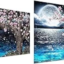 HASTHIP® 5D Diamond Painting Kit 27.5 X 15.7inch Large Size Lake Moon for Adults DIY Full Drill Crystal Rhinestone Arts Crafts Art Home Wall Decor 2PCS-picture-11