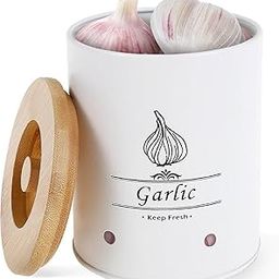 SHIPLORD® Metal Garlic Keeper with Bamboo Lid ‚¨ Keeps Garlic Fresh Longer Prevents Sprouting & Odor Aerated Vegetable Storage Container for Kitchen-image-58