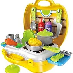 Niku Kitchen Set for Kids Girls | Plastic Suitcase | 26 Pieces | Pretend and Play | Best Birthday and Return Gift | Non Toxic | Yellow Colour-image-17