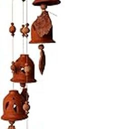 ESVAR STONECRAFT Terracotta Natural Colour Ring Design Wind Chain of (Five Bell) with Great Melodious Sound 60CM Long-image-56