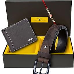 Men Rakhi Gift Hamper For Brother - Classic Dark Brown Leather Wallet, Casual Brown Leather Belt And Rakhi Combo Gift Set For Brother - 4628-image-55