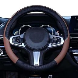 Leather Universal Steering Wheel Cover for Car, Medium (14.5" - 15.5"), Leather, Anti Slip Steering Cover - (Model -114 Black & Brown Color) for Maru ti Suzki Grand Vitara-image-68