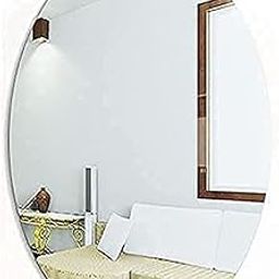 PERDANT Oval Shape Adhesive Mirror Sticker For Wall On Tiles Bathroom Bedroom Living Room Basin Mirror Bathroom Wall Mirror Stickers Unbreakable Plastic Wall Mirror 20 X 30, Silver-83