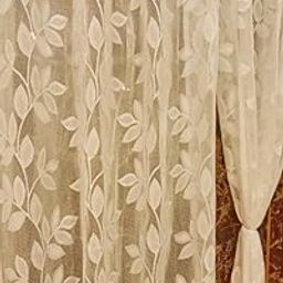 Honger Polyester Beautiful Floral Leaves Design Heavy Net Tissue Pack of 2 Pecs Curtains for Cream Net || 7 Feet Door Curtains-image-38