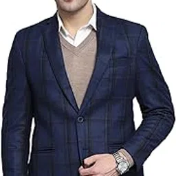 monte carlo Mens Check Blue Notch Lapel Full Sleeves Coat-picture-24