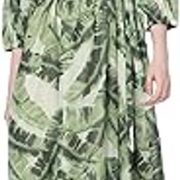 Tropical Printed Puff Sleeves Midi Dress for Women-image-26