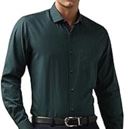 Premium Wonder Fabric Slim Fit Full Sleeve Striped Formal Shirt Green-image-11