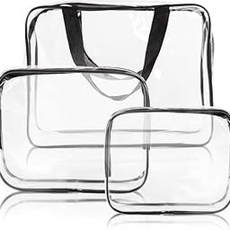 Favria 3 Pack Toiletry Bag - Clear Waterproof Packing Organizers Cubes Set - Cosmetic Pouches Travel Toiletry Bag Makeup Organiser Clear PVC Pouches, Set of 3 pcs (Transparent)-picture-13