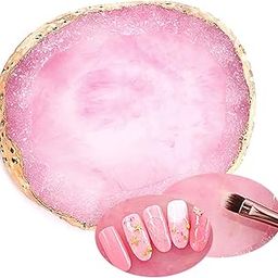 MISUD Resin Stone Nail Art Palette, Nail Polish Cosmetic Palette Golden Edge Pigment Mixing Plate Paint Drawing Color Dish Manicure Nail DIY Tool(Pink)-image-61