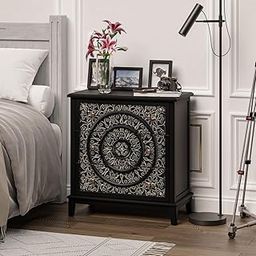 The DIQSHCET Carved Solid Wood Cabinet with Black Floral Design – Handcrafted 2-Door Storage Sideboard with Decorative Legs – Elegant Accent Cabinet for Living Room (Antique Bronze)-image-118