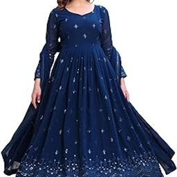 Women's Georgette Anarkali Lond Dress with Duptta-54