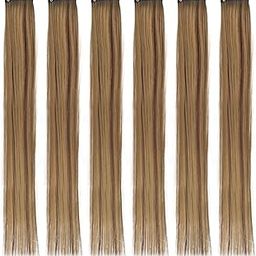 Sanas Hair Highlights 6Pcs Streak Coloured Extension Festival Party Highlighter for Women and Girls Long Straight Colour Strips Artificial 6Pcs (Blonde)-image-92
