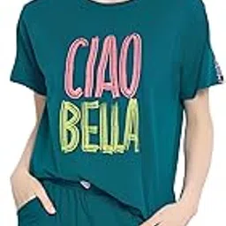 zeyo Night Suit for Women's Typography Printed Cotton Lycra Night Dress of Top and Shorts-picture-9