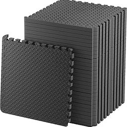 Horianzo 12 pcs 1 Inch/25mm Gym Floor mat for Heavy Workout Puzzle mat Home Exercise, Gym Equipment mat Interlocking Eva Foam Flooring Rubber Tiles Yoga, Kids (Black Grey)-image-98