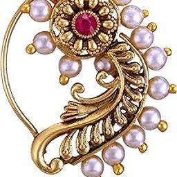 Vighnaharta Green CZ stone and Pearls moti Nath Nathiya./ Nose Pin for women VFJ1275NTH-PRESS-image-18