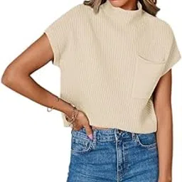 mareout Women’s Cotton Sweater Vest with Batwing Sleeves & Pocket | Half-High Collar Pullover Sweater-picture-17
