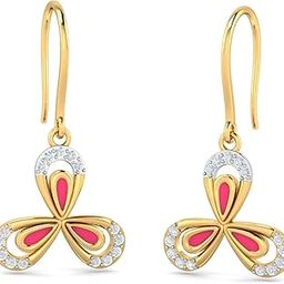 18KT Yellow Gold Diamond Enamelled Lily Hook Earrings for Women-image-39