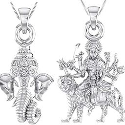 Sterling Silver Purity Pair of God Ganesh and Durga Maa Pendant for Men and Women-image-80