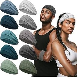 MYKURS Mens Sports Headbands for Long Hair, Wide Sweat Band Yoga Band No-Slip, Workout Headbands for Men and Women, Multicolors 10 PCS-image-63