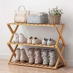 Decazone Home Storage Rack (Shoe Rack- Brown) Pine Wood 3-Tier Shoe Shelf Foldable Shoe Rack Multi-Functional Free Standing Shoe Shelf Storage Organizer Shoe Holder (3 Tier 90 x 48cm)-picture-11