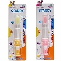 Adore Standy Kids Toothbrush with Soft Bristles and Safety (Teddy Multi,Pack of 5)-16