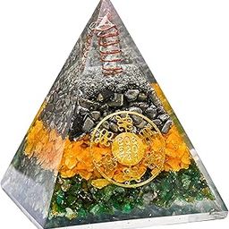 Money Magnet Pyrite Pyramid Vastu for Home - Certified Pyrite Citrine Green Aventurin Stone Original Pyramid with Zibu Symbol - Vastu Pyramid for Pooja, Financial Growth & Positive Energy-1