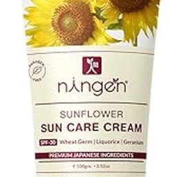 Ningen Sunflower Sunscreen SPF 30 I For all Skin Types (100g) | Goodness of Wheat Germ, Liquorice and Geranium I No White Cast, Water Resistant, Broad Spectrum Protection I Irritation & Praben Free-46