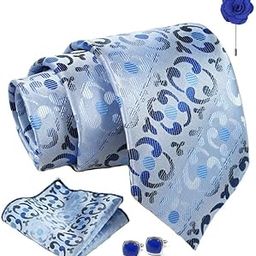 Sky Blue Stripped Tie For Men – Formal Ties Set With Pocket Square & Tie Pin Clip For Mens, Silk Neckties Gift Sets For Men’s (AX24_46)-image-37