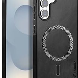 KARWAN Magnetic Leather Back Case Cover for Samsung Galaxy A55 5G (6.6-") |Artificial Leather| Magnetic Wireless Charging Slim Anti-Scratch Absorbent Samsung Galaxy A55 5G Phone Cover (Black)-image-0