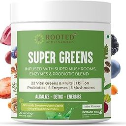 Rooted Active's Super Green Powder for Men and Women | Daily Supplement with 22 Greens & Fruits, 1 Billion Probiotics, 5 Enzymes, 5 Mushrooms | Supports Gut Health, Energy, Immunity (250 Grams)-2