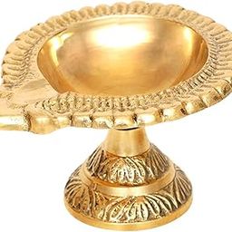 Shubhkart Nitya Brass Paan Diya with Stand | Brass Diya Oil Puja Lamp Engraved Design Table Diya Oil Lamp for Home Temple Pooja Articles Decor Gifts (6 Cm Height, 4 Cm Length) - 80 GMS-15