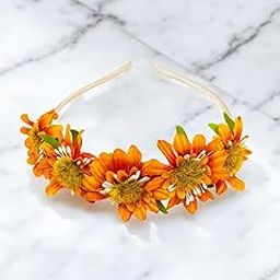 Sunflower Headband for Baby/Girls Wedding Hairband, Bridal Handmade Hair Band For Girls & Women, Pack-01, Color- Orange-21