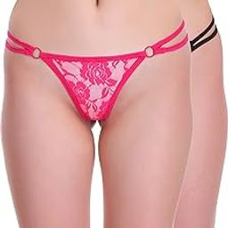 Women Pink and Red Self Design Cotton Blend Thong Panty Pack of 2-picture-39