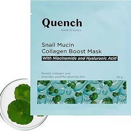 Quench Snail Mucin Collagen Boost Mask with Niacinamide & Hyaluronic Acid for Glass Skin within 4 Hours | Korean Bio-Collagen Overnight Mask for Deep Hydration | Reduces Pigmentation, Wrinkles & Fine Lines (45g, 1 Piece)-0