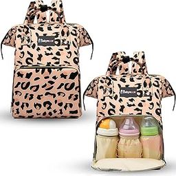 BabyMoon Mother Diaper Bag Lightweight Multifunctional Travel Unisex Diaper Backpack | Floral Peach-image-66