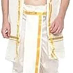 sjs Men's Traditional Readymade Art Silk Panchakacham & Towel-picture-4