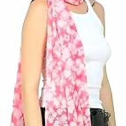 CLOTHEINGHUB Pink Floral Print Beautiful and Soft Chiffon Stole for Women with Tassels-image-5