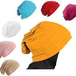 7 Pieces Under Scarf Hijab Cap Head Wraps Gear Neck Gaiter Bandana Facemask Solid Colour Hijab Tube Unisex Stretch Dreadlocks Tube (Yellow Multi)-image-78