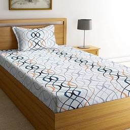 NHD HOME Premium Cotton Printed Single Bedsheet with One Pillow Cover for Coat/Diwan/ 4x6 Bed 180 Tc (150x225 cm, White & Grey Striped) बेडशीट-picture-30