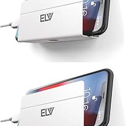 Elv Wall Mount Mobile Holder, Mobile Stand for All Smartphones with Strong Adhesive Strips, Compatible with iPhone, Smartphone and Mini Tablet (2 Pcs.) - White-16