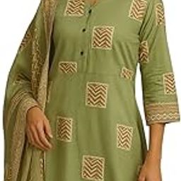 Pure Cotton Suit Set in Lime Green with Chevron Print, Traditional Indian Ethnic Wear-picture-18