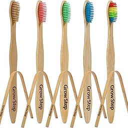 GrowStep Bamboo Toothbrush – Soft Bristles with Tongue Cleaner | Eco-Friendly, Biodegradable, BPA-Free | Natural Charcoal Bristles for Adults & Kids | Zero Waste Oral Care (Multicolor, Pack of 5)-image-56